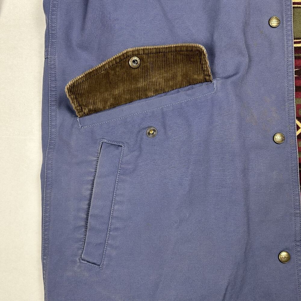 LL Bean Chore Duster Coat Womens Large Blue Canvas Barn Jacket Aztec Lined - Picture 9 of 14